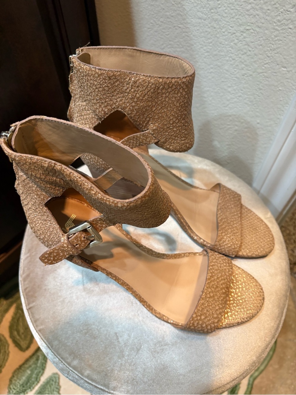 Belle by Sigerson Morrison Tan Woven Ankle-Strap Heeled Sandals